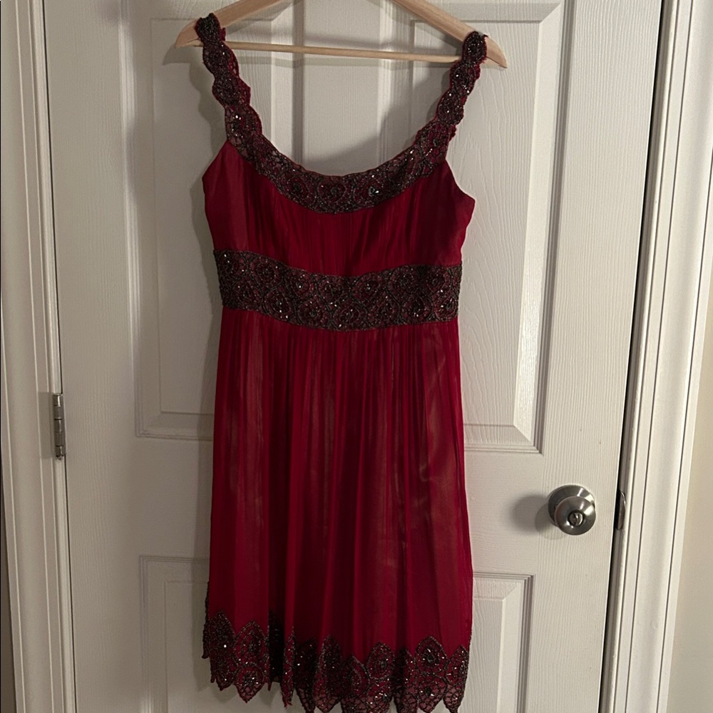 Adrianna Papell Red and Black Embellished Maxi Dress